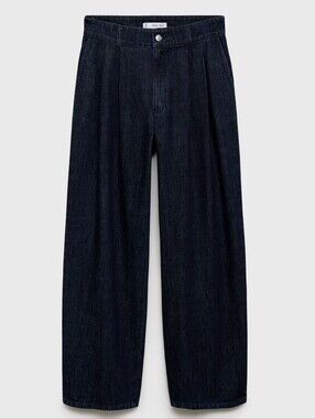 Mango Wide Leg Jeans With Pleats - Blue Rinse, Size 2